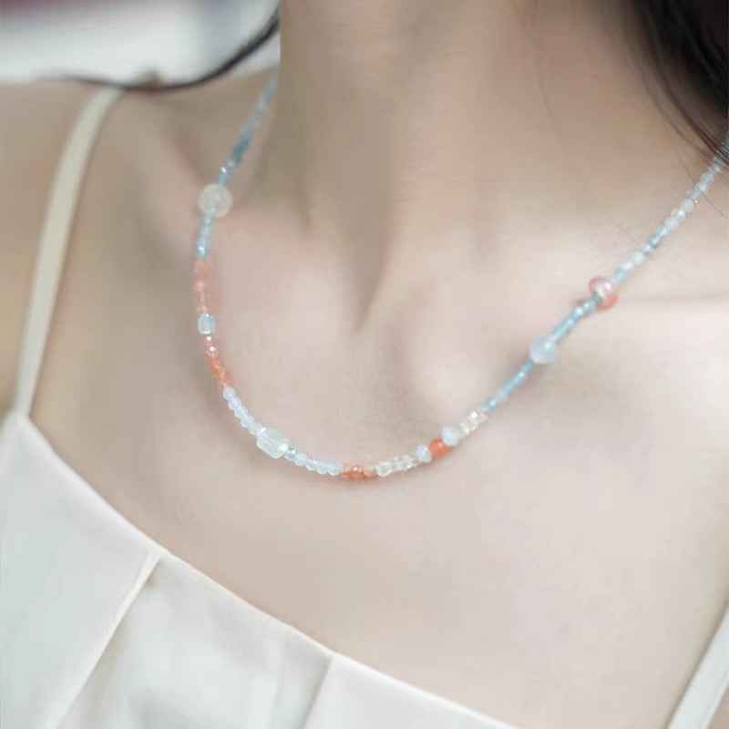 Throat Balance | Aquamarine Red Agate Necklace