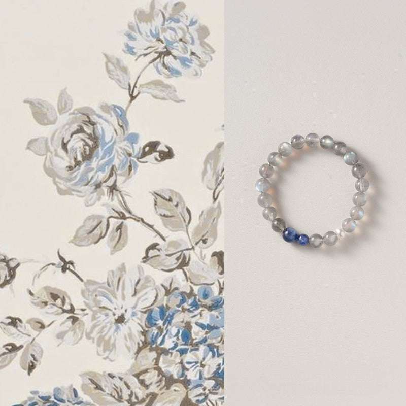 AURA LITH Emotional Balance Gray Moonstone and Kyanite Bracelet, a natural gemstone bracelet designed to soothe the mind and support stability.