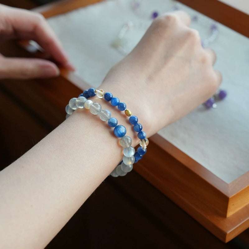 Handmade crystal jewelry featuring premium gray moonstone stacked for emotional healing, inner peace, and stress relief.