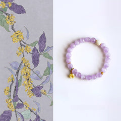 AURA LITH Grace & Balance Kunzite Crystal Flower Bracelet, a natural gemstone bracelet designed to open your heart chakra and deepen peaceful energy.