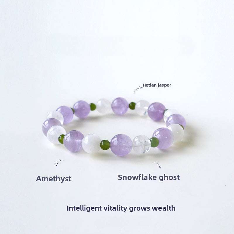 Handmade crystal jewelry featuring elegant amethyst and genuine jade beads to support emotional healing and peace.