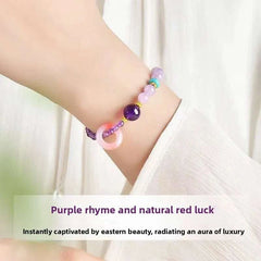 Handmade crystal jewelry featuring a premium amethyst zodiac beaded bracelet worn on a wrist for inner peace.