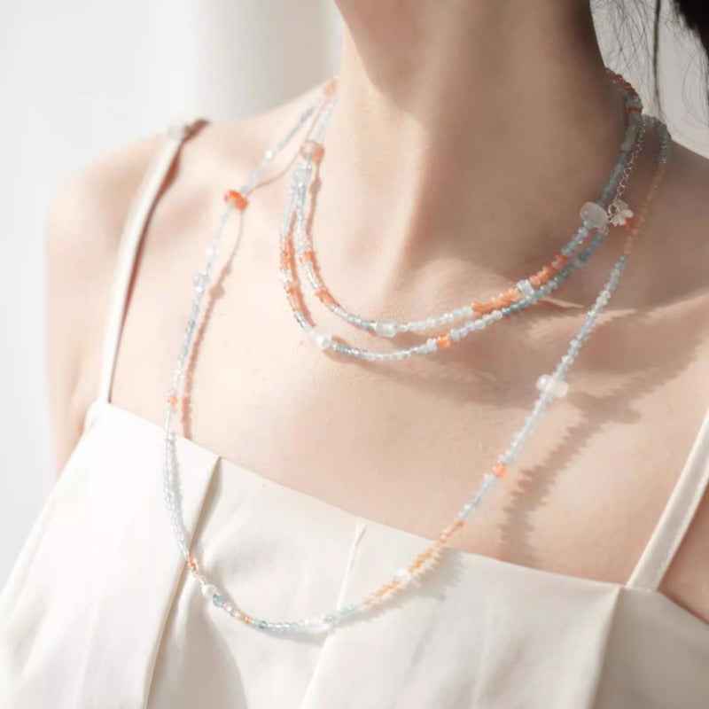 Throat Balance | Aquamarine Red Agate Necklace