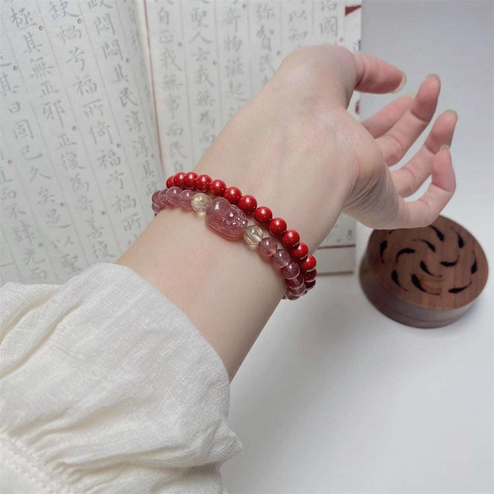 Handmade crystal jewelry featuring a premium rutilated quartz zodiac bracelet worn on an active wrist.