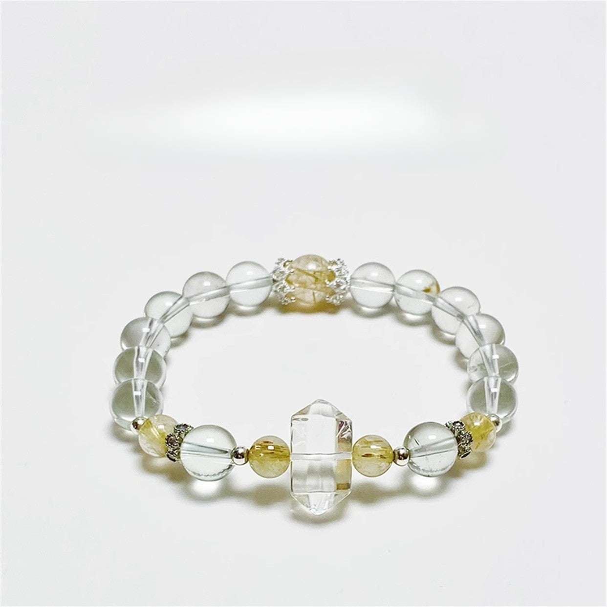 AURA LITH Crown Alignment Clear Quartz Chakra Bracelet, a natural gemstone bracelet for spiritual purification and mental clarity.