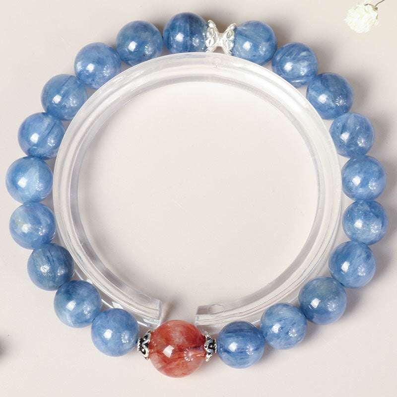 Close-up look of premium genuine kyanite crystals from AURA LITH healing gemstone jewelry.