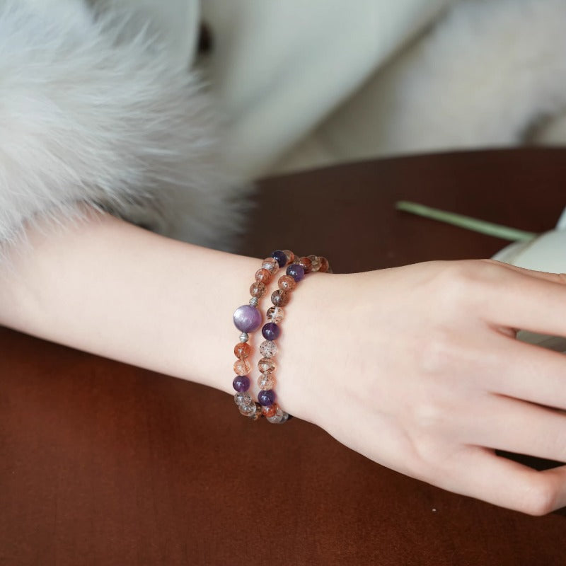 Spiritual crystal chakra bracelet for purifying personal energy and boosting positive transformation, handmade by AURA LITH.