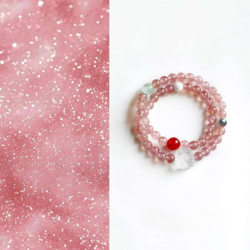 AURA LITH Love & Abundance Strawberry Quartz Crystal Bracelet, a natural gemstone bracelet designed to open your heart chakra and deepen positive energy.