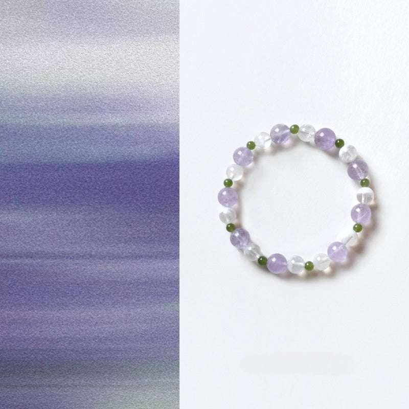 AURA LITH Peace & Wisdom Amethyst and Jade Crystal Bracelet, a natural gemstone bracelet featuring premium Hetian jade for inner calm.