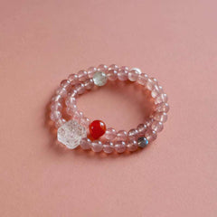 Informative crystal healing poster displaying the spiritual properties of premium strawberry quartz by AURA LITH.