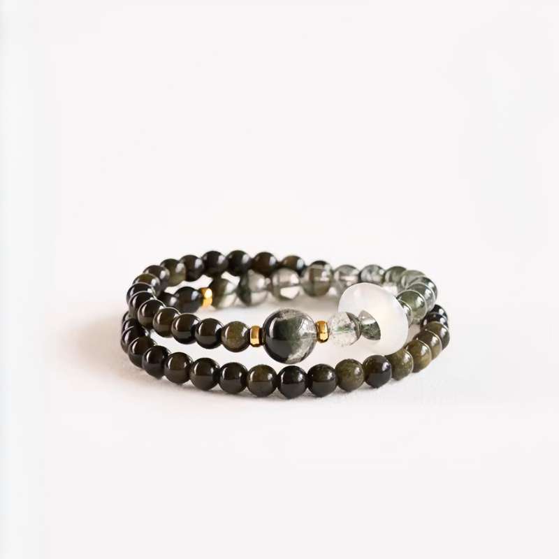 AURA LITH Virgo Purification Phantom Quartz Zodiac Bracelet, a natural gemstone bracelet with protective obsidian for spiritual purification.